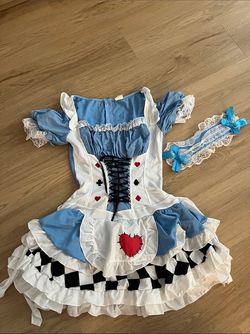 Leg Avenue Blue and White Alice-Inspired Theater Dress with Card Details